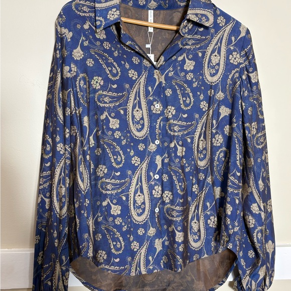 NWT LANIDOR Blue & Cream Paisley Button Down Shirt Lightweight Family Owned - Picture 2 of 12